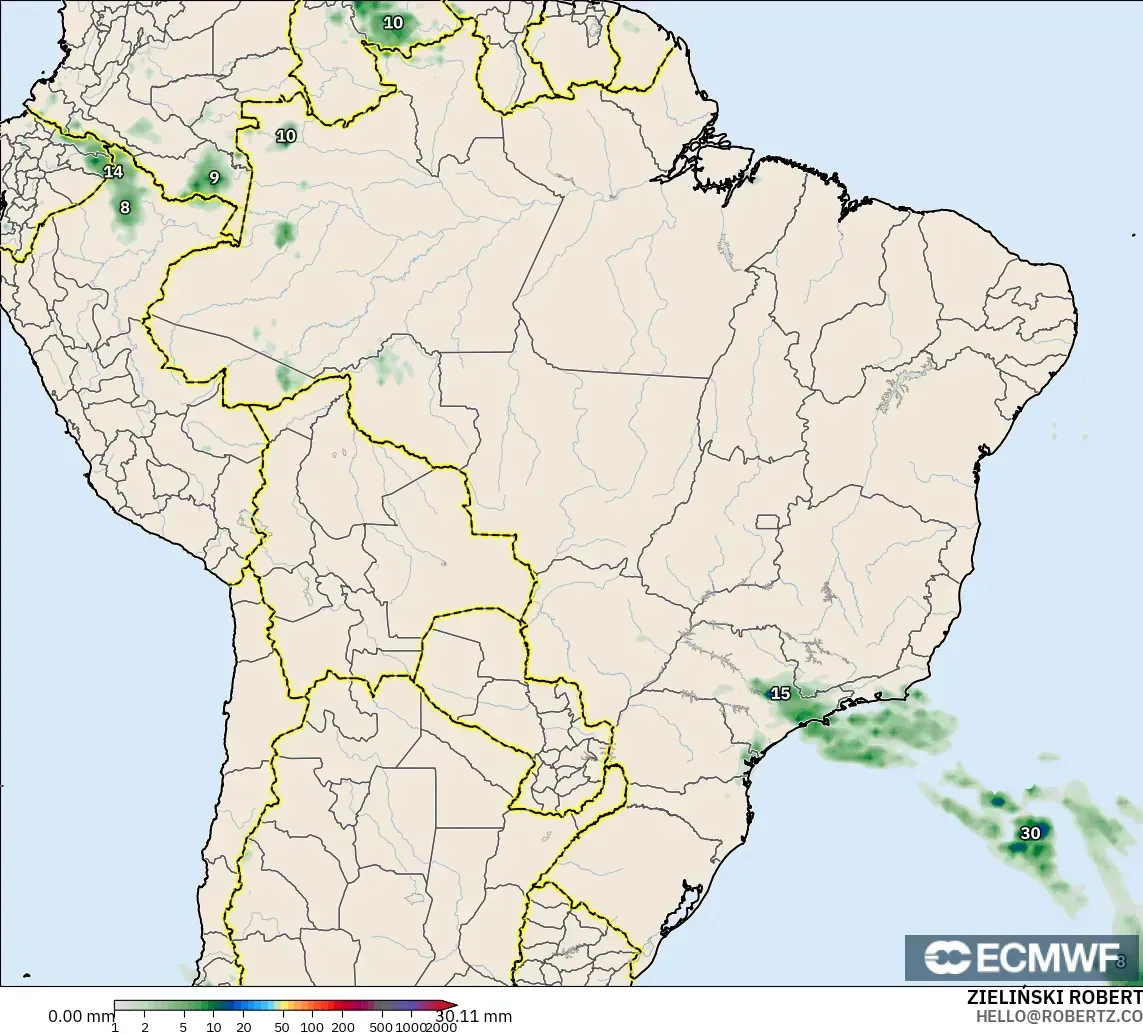 ECMWF IFS 0.25° modelo - Brasil, Acumulación de precipitación