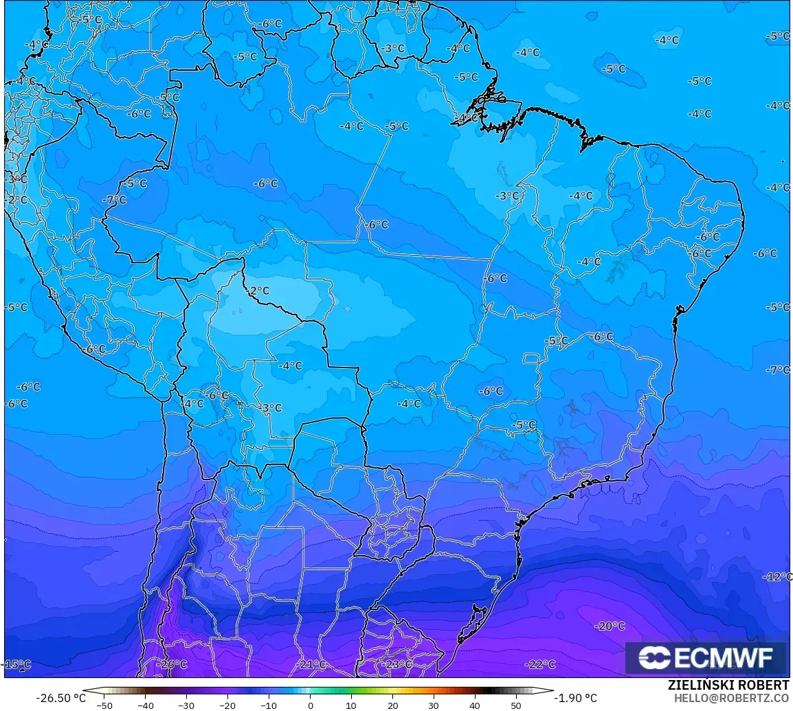 ECMWF IFS 0.25° modelo - Brasil, Temperatura a 500 hPa