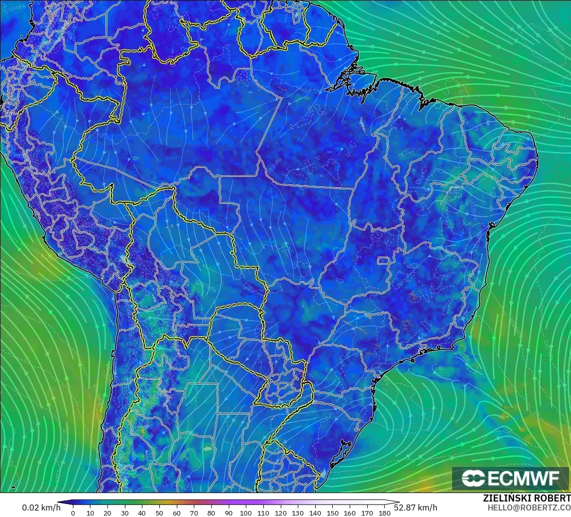 ECMWF IFS 0.25° modelo - Brasil, Viento a 10 m