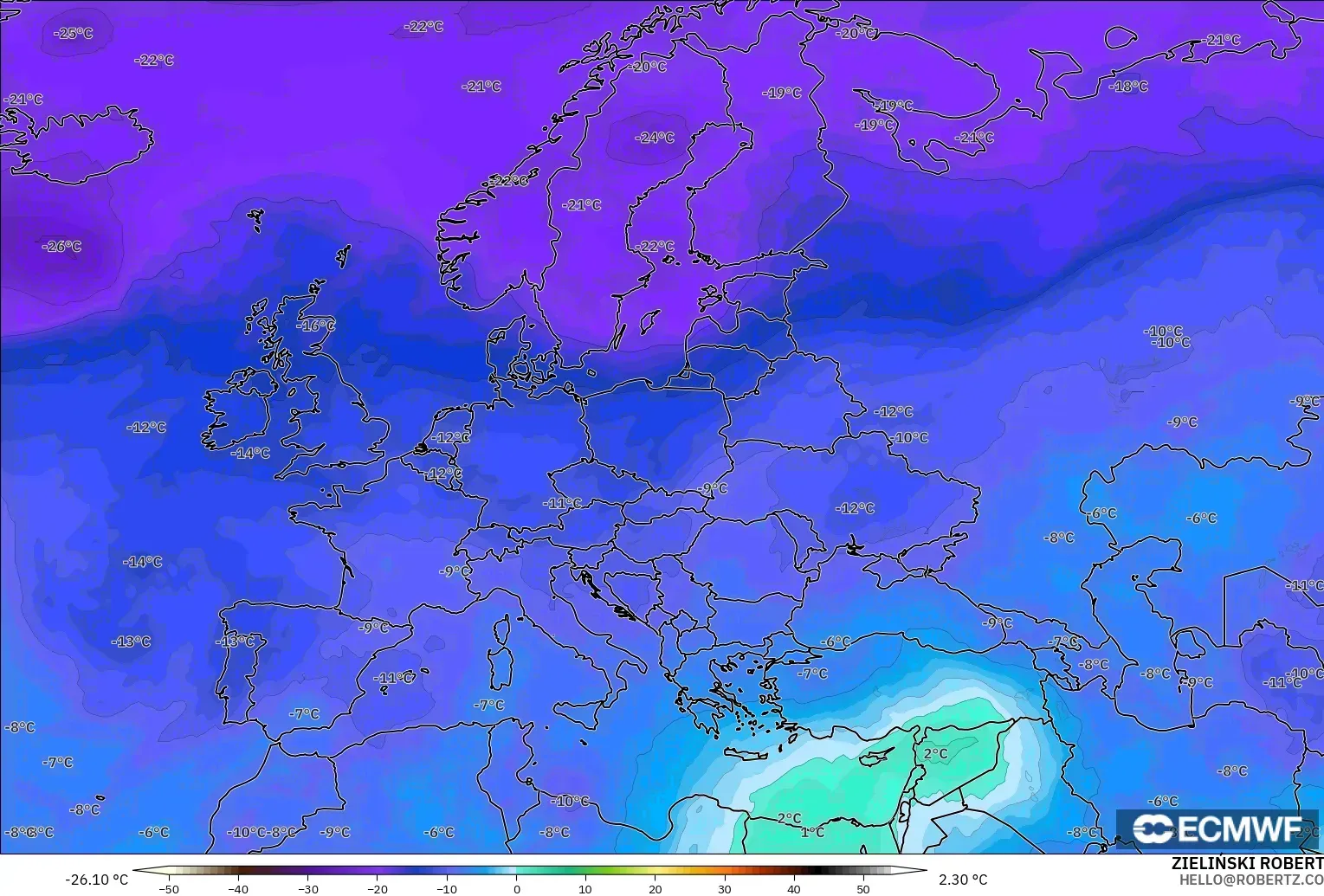 ECMWF IFS 0.25° modelo - Europa, Temperatura a 500 hPa