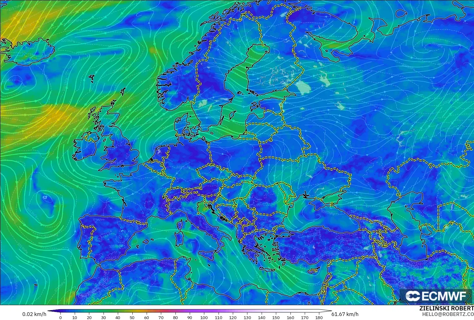 ECMWF IFS 0.25° modelo - Europa, Viento a 10 m