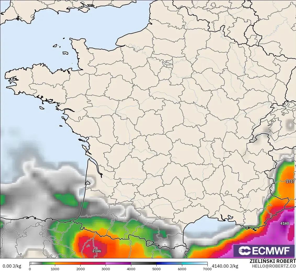 ECMWF IFS 0.25° modelo - Francia, CAPE