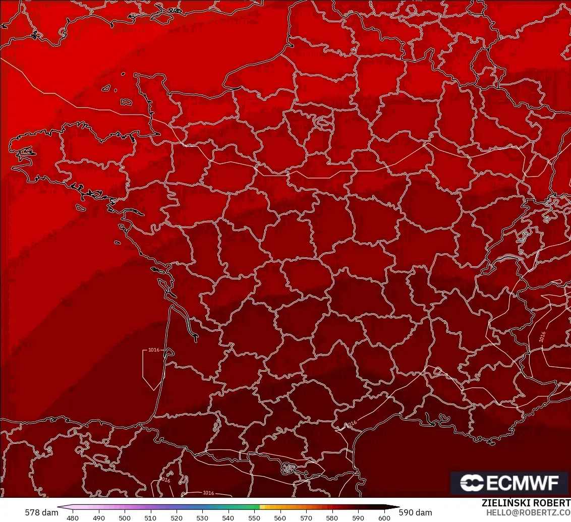 ECMWF IFS 0.25° modelo - Francia, Altura geopotencial a 500 hPa