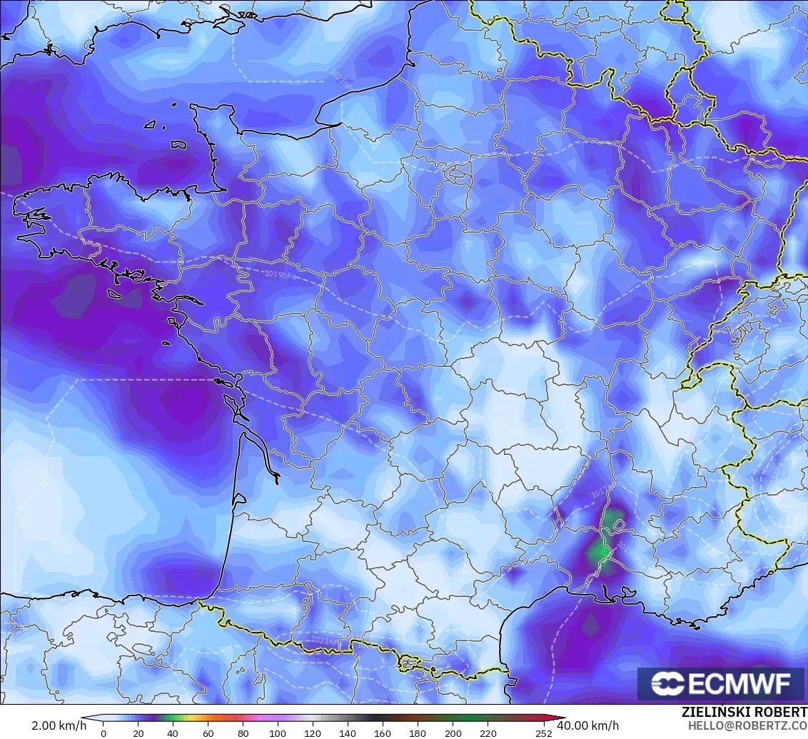 ECMWF IFS 0.25° modelo - Francia, Ráfagas de viento