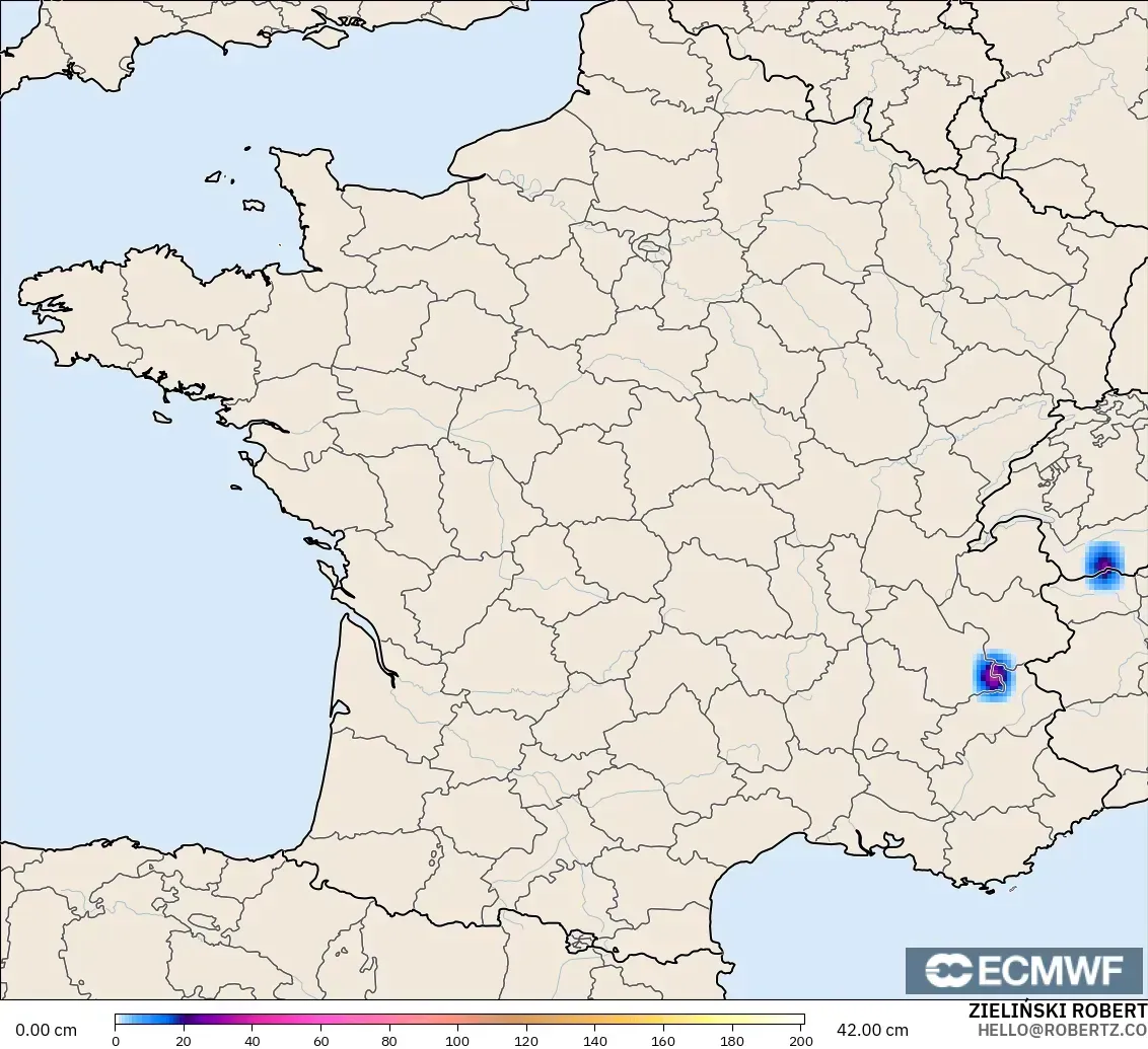 ECMWF IFS 0.25° modelo - Francia, Profundidad de nieve