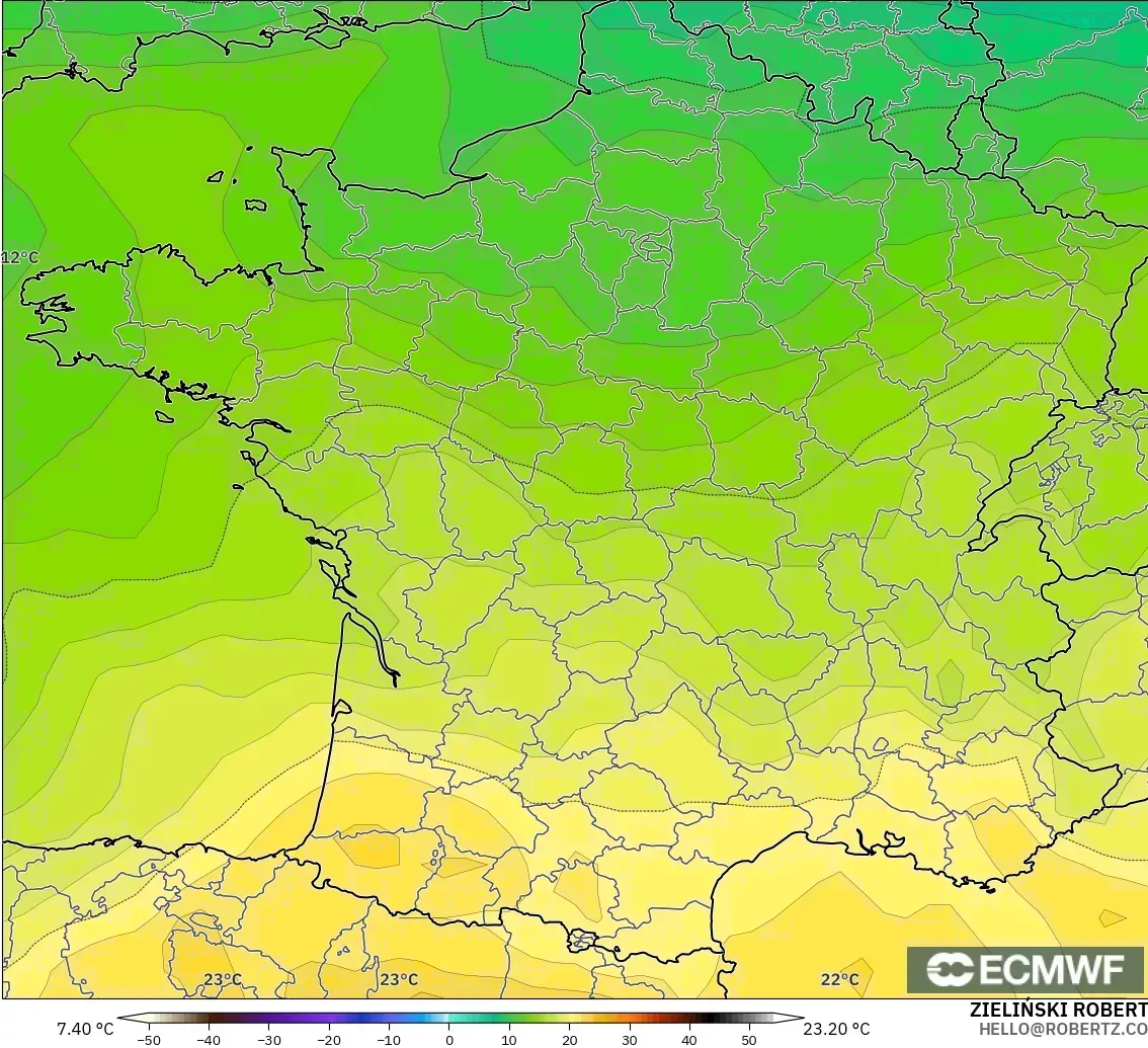 ECMWF IFS 0.25° modelo - Francia, Temperatura a 850 hPa