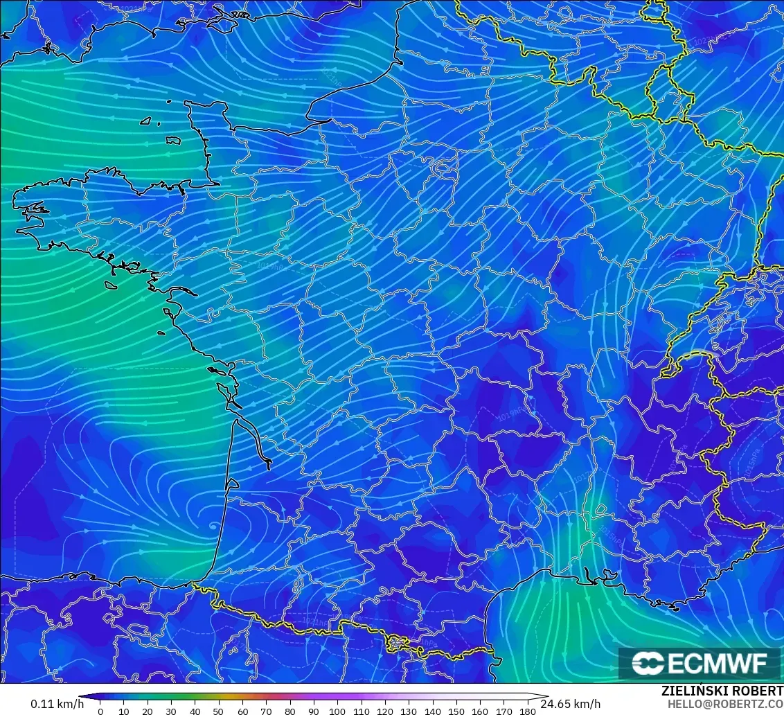 ECMWF IFS 0.25° modelo - Francia, Viento a 10 m