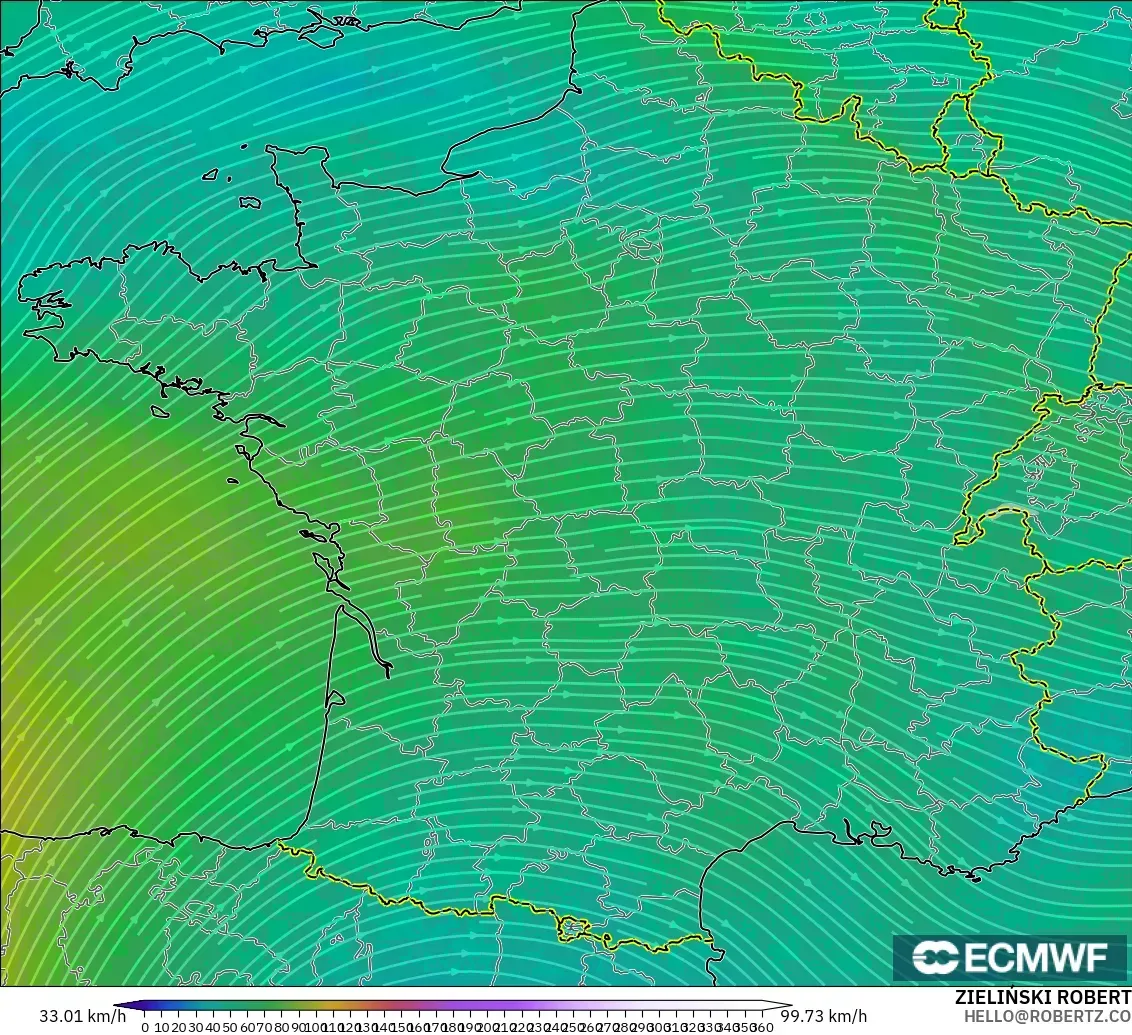 ECMWF IFS 0.25° modelo - Francia, Viento a 300 hPa (corriente en chorro)