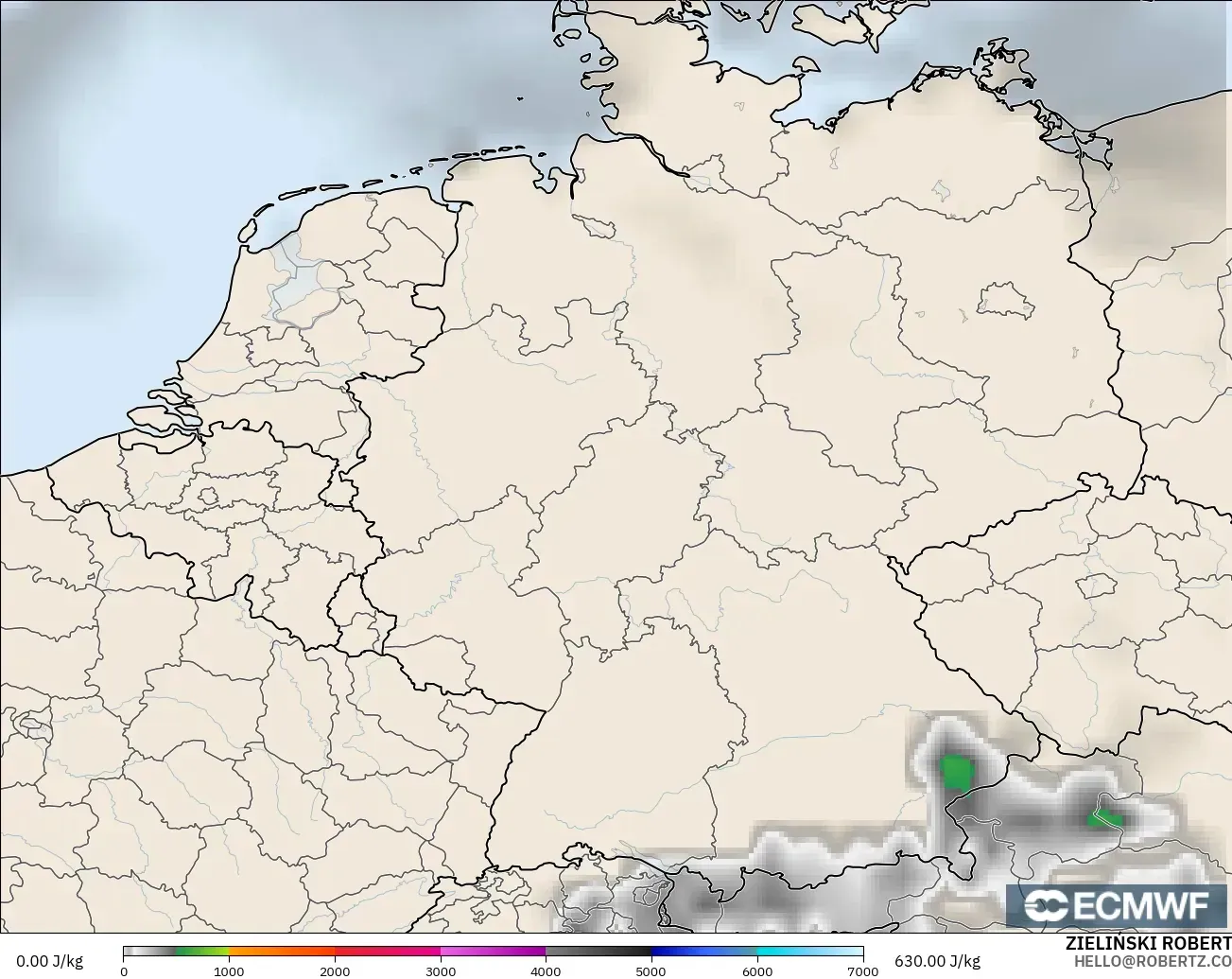 ECMWF IFS 0.25° modelo - Alemania, CAPE