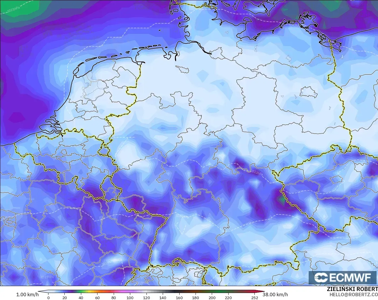 ECMWF IFS 0.25° modelo - Alemania, Ráfagas de viento