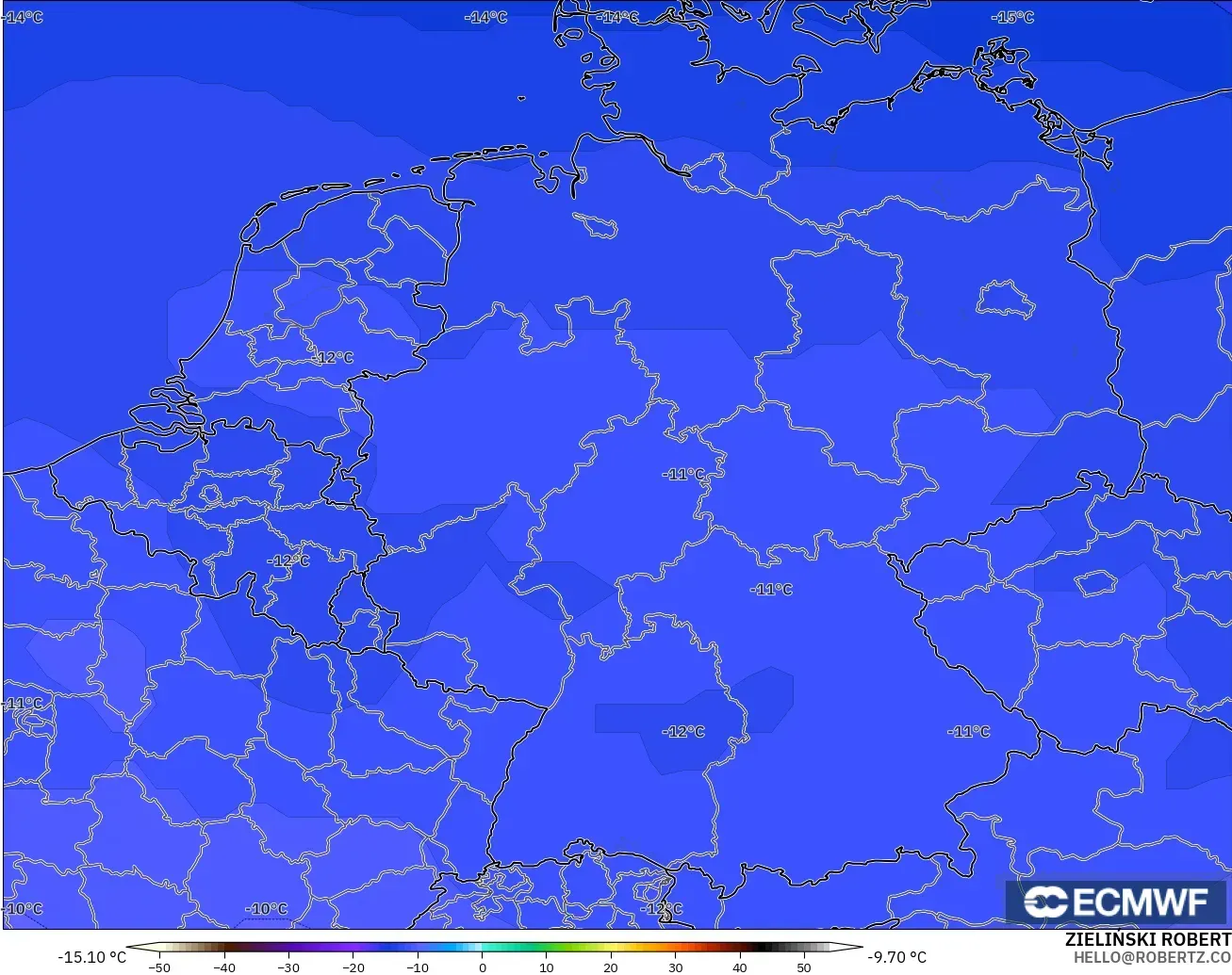 ECMWF IFS 0.25° modelo - Alemania, Temperatura a 500 hPa