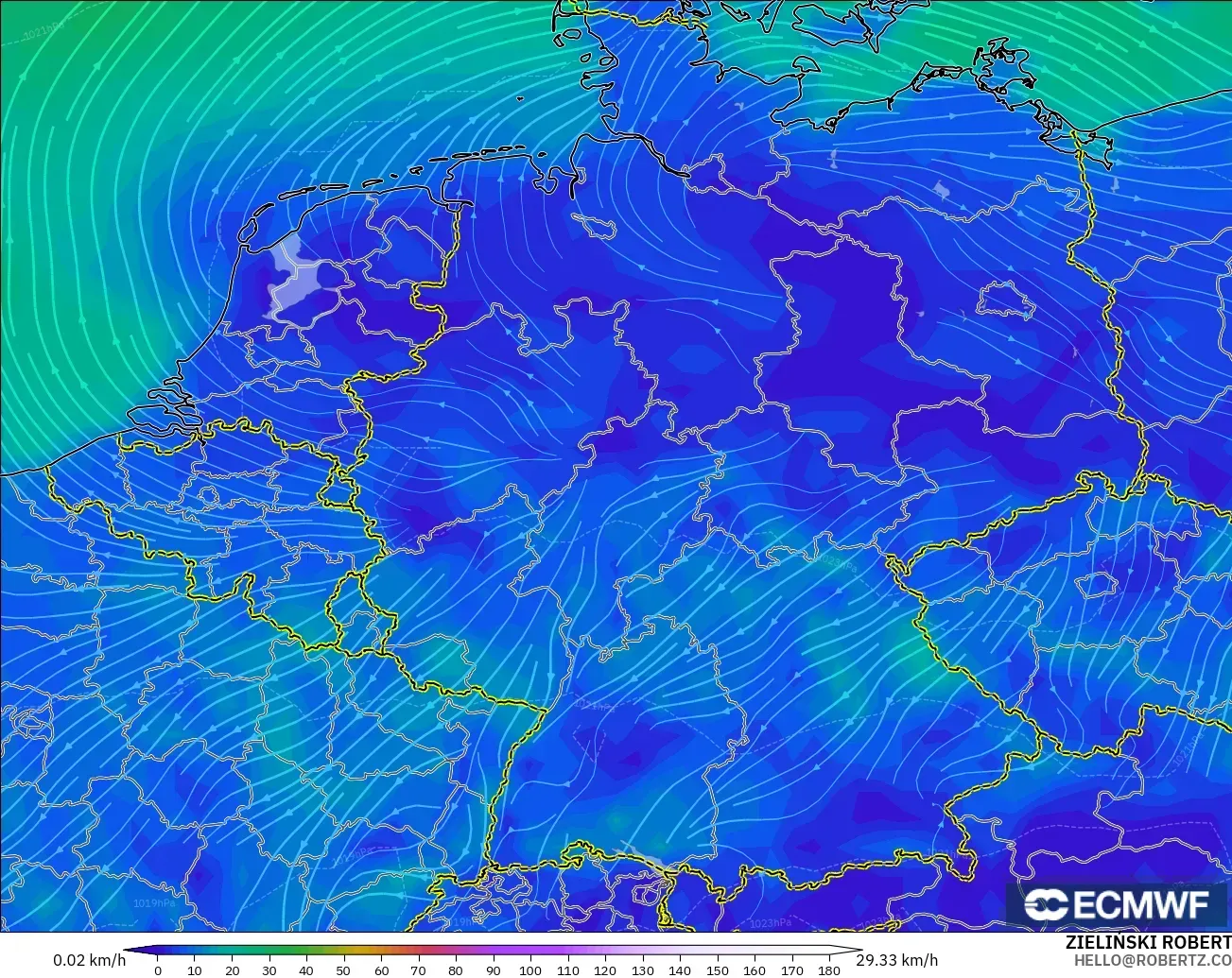 ECMWF IFS 0.25° modelo - Alemania, Viento a 10 m
