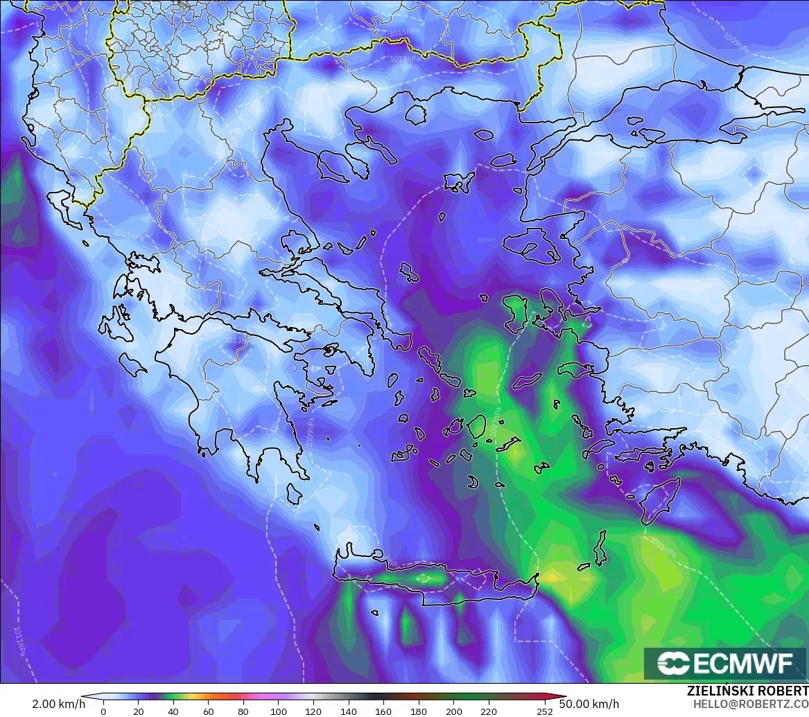 ECMWF IFS 0.25° modelo - Grecia, Ráfagas de Viento Máximas