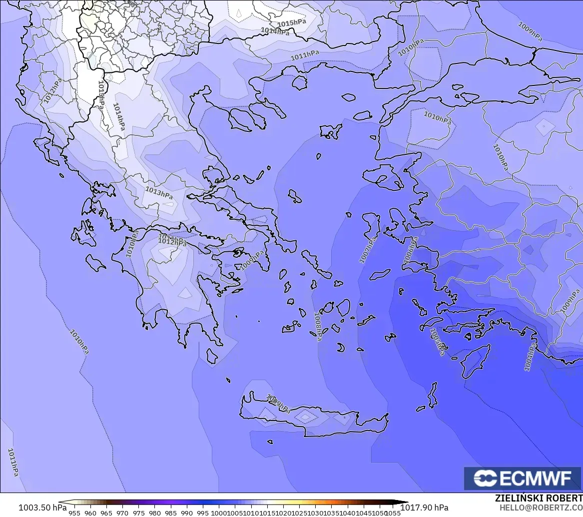 ECMWF IFS 0.25° modelo - Grecia, Presión