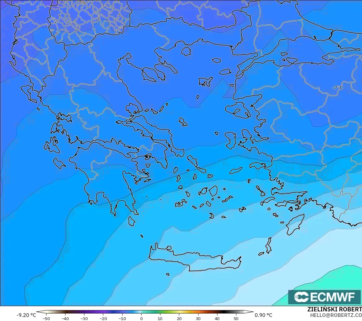 ECMWF IFS 0.25° modelo - Grecia, Temperatura a 500 hPa
