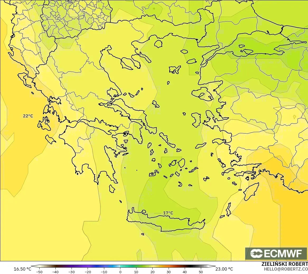 ECMWF IFS 0.25° modelo - Grecia, Temperatura a 850 hPa