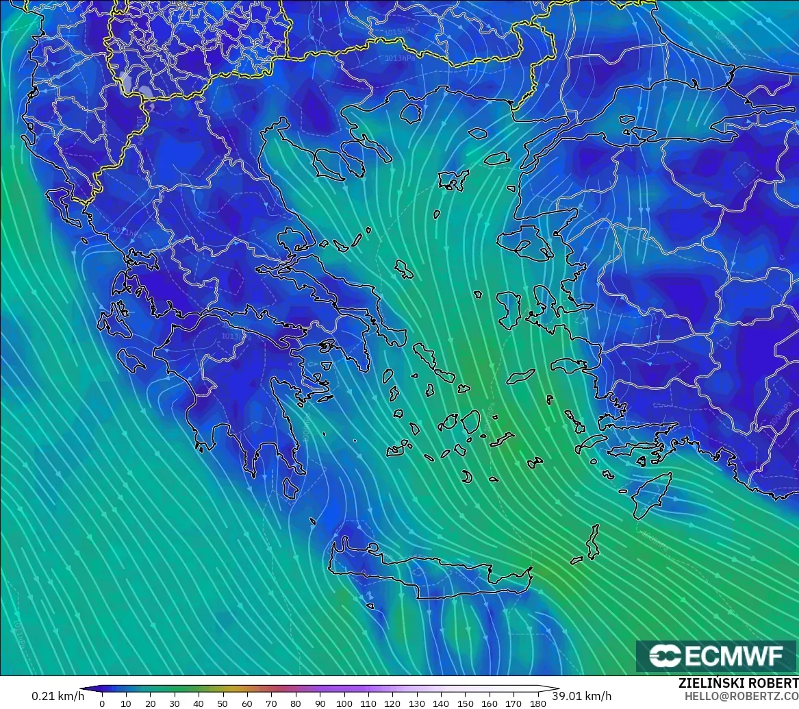 ECMWF IFS 0.25° modelo - Grecia, Viento a 10 m