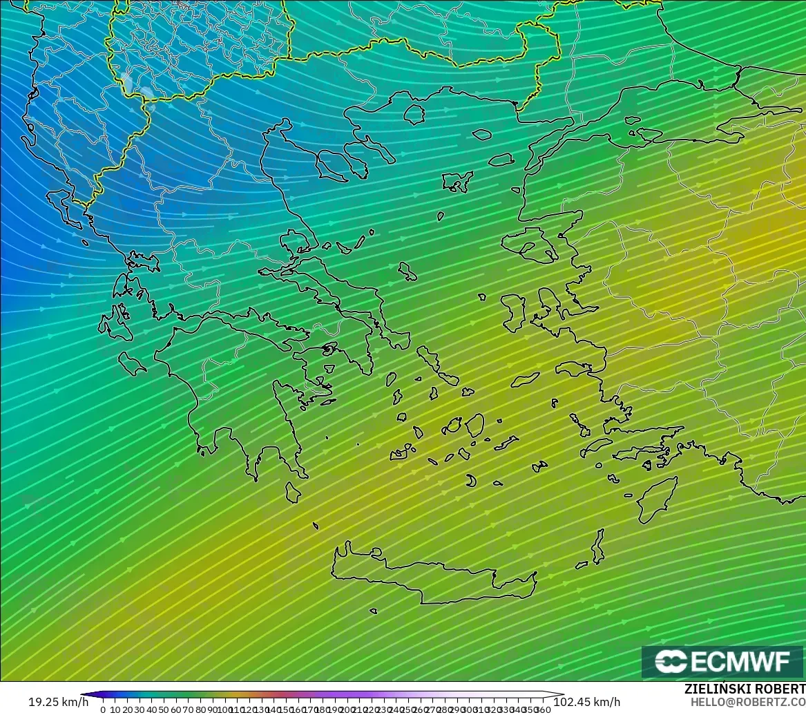 ECMWF IFS 0.25° modelo - Grecia, Viento a 300 hPa (corriente en chorro)