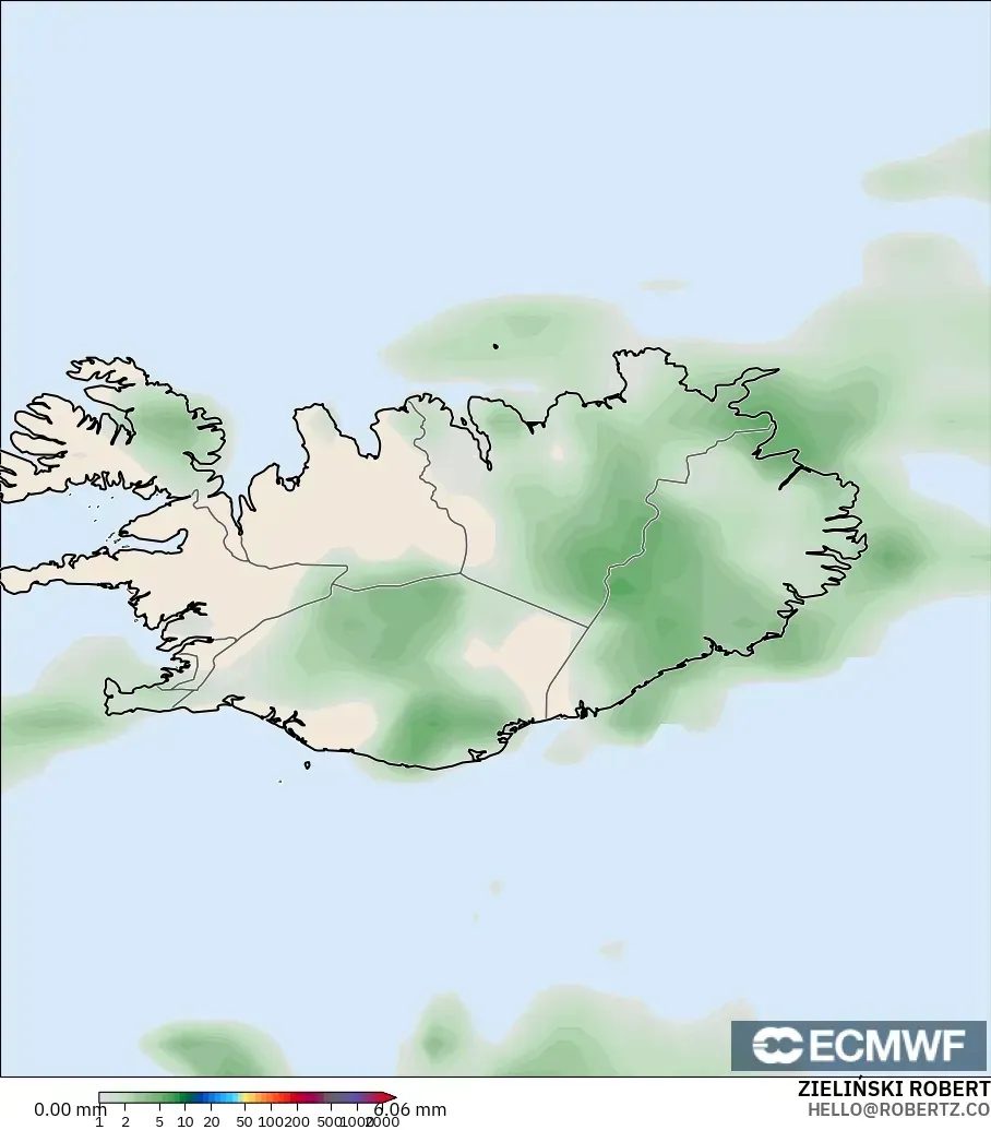 ECMWF IFS 0.25° modelo - Islandia, Acumulación de precipitación
