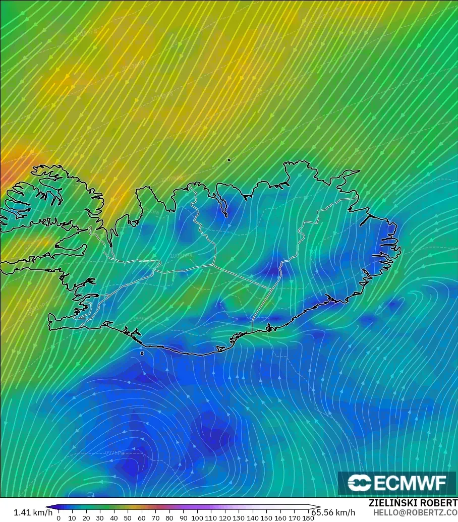ECMWF IFS 0.25° modelo - Islandia, Viento a 10 m