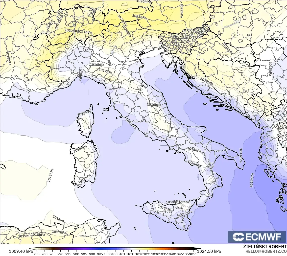 ECMWF IFS 0.25° modelo - Italia, Presión
