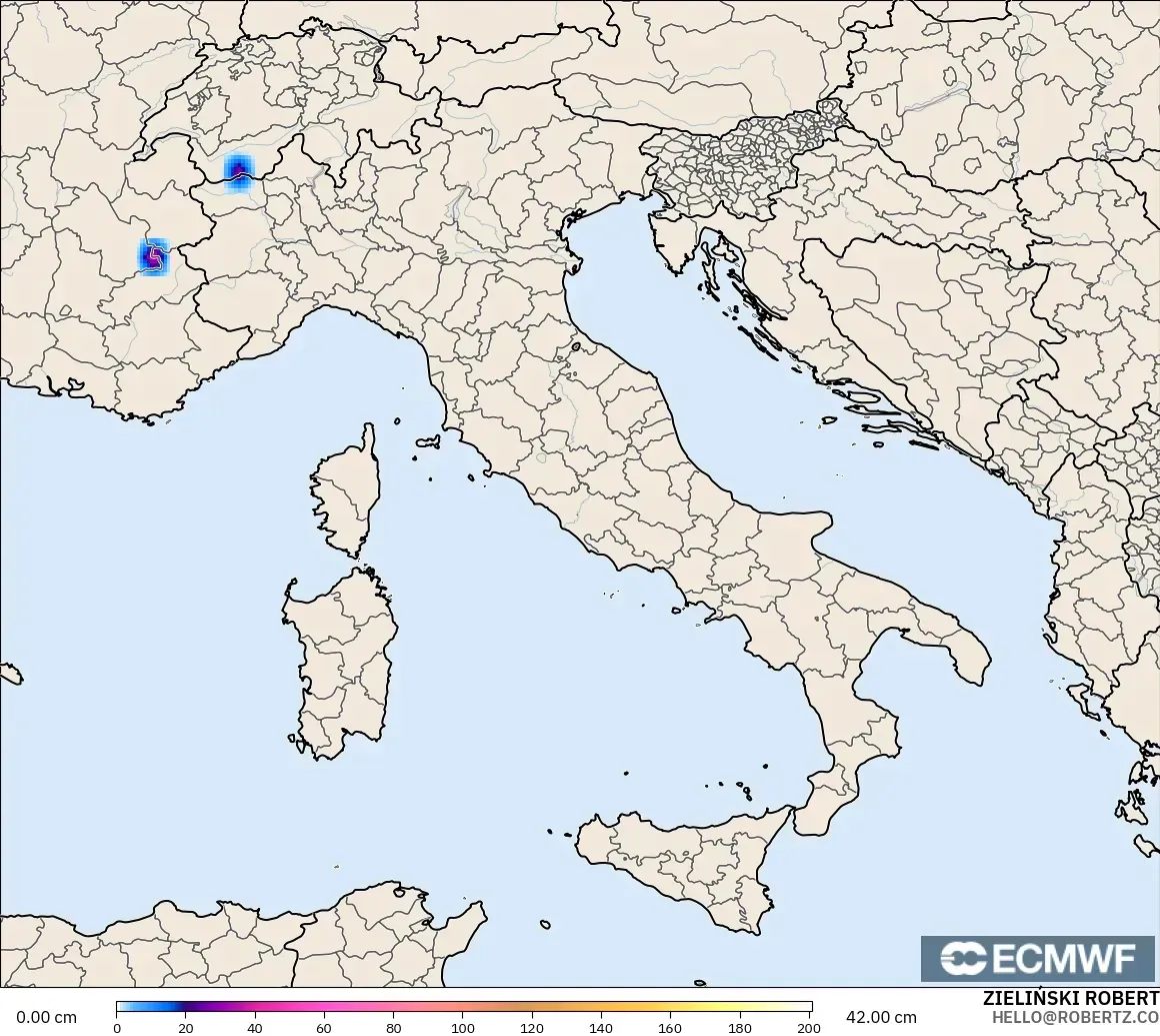ECMWF IFS 0.25° modelo - Italia, Profundidad de nieve