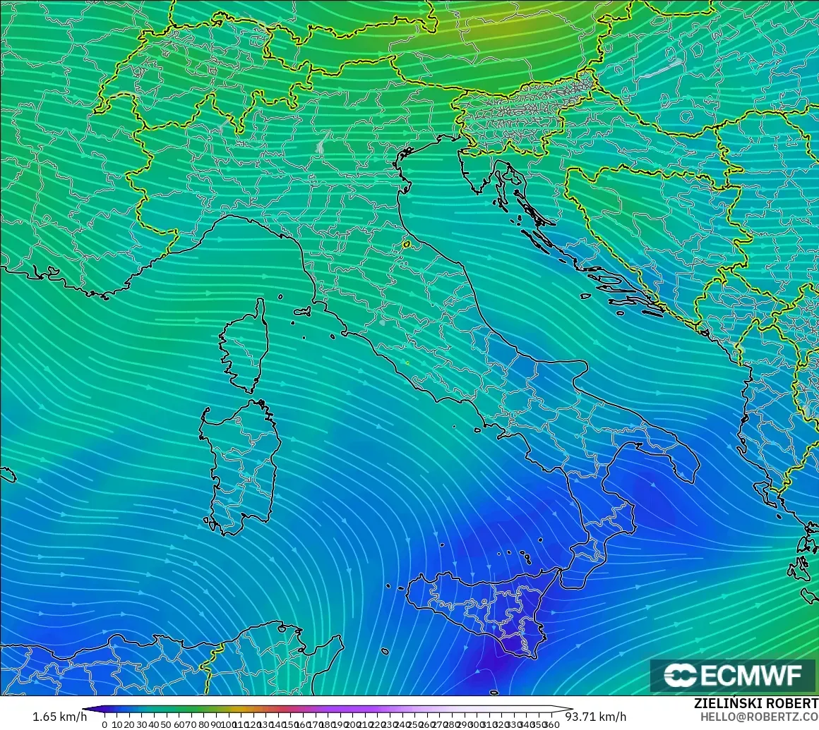 ECMWF IFS 0.25° modelo - Italia, Viento a 300 hPa (corriente en chorro)
