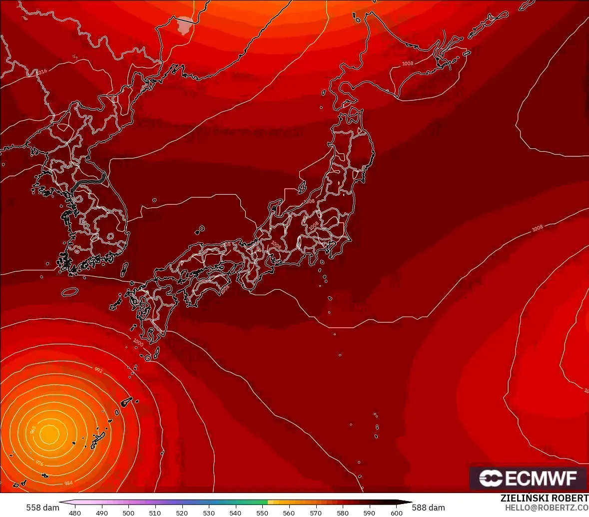 ECMWF IFS 0.25° modelo - Japón, Altura geopotencial a 500 hPa