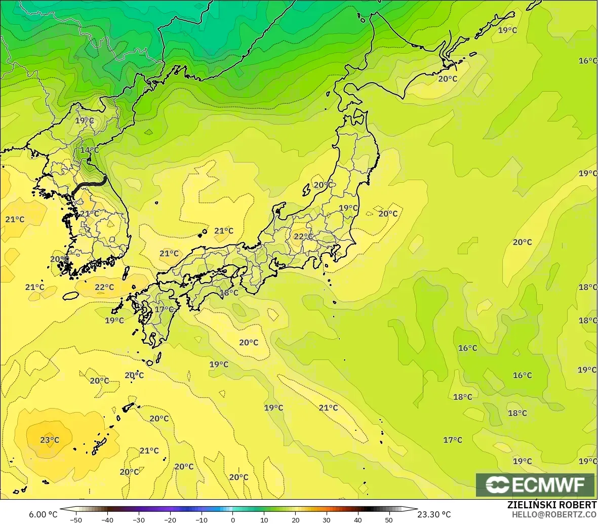 ECMWF IFS 0.25° modelo - Japón, Temperatura a 850 hPa