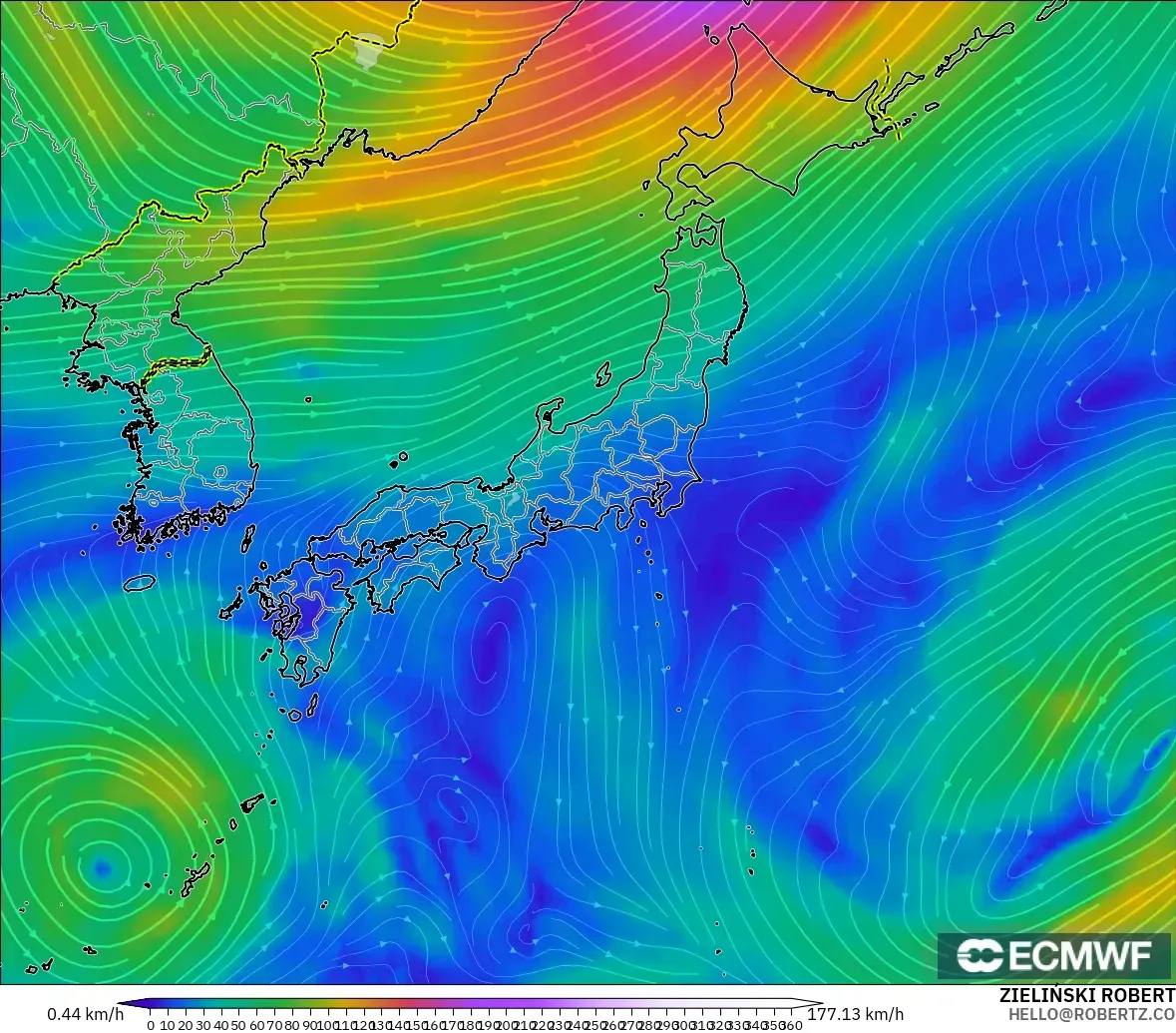 ECMWF IFS 0.25° modelo - Japón, Viento a 300 hPa (corriente en chorro)