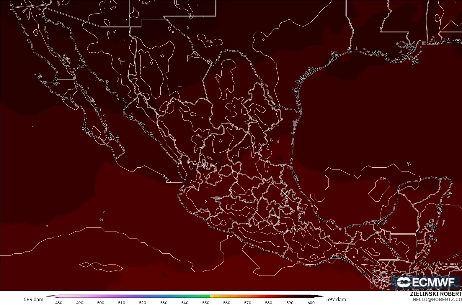 ECMWF IFS 0.25° modelo - México, Altura geopotencial a 500 hPa