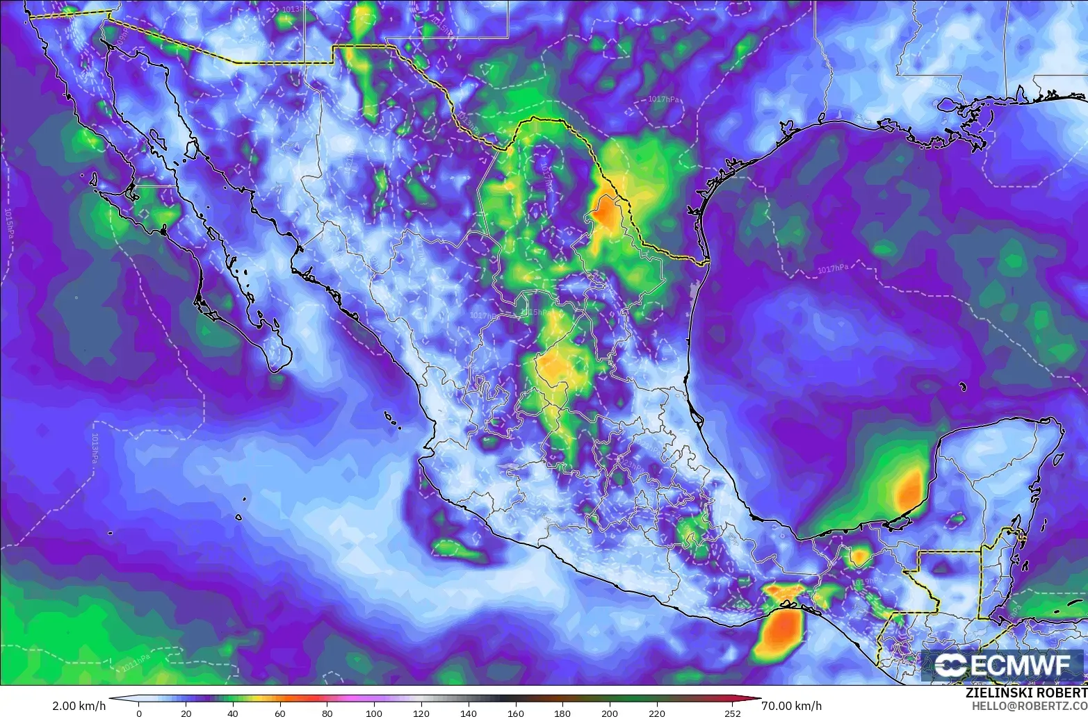 ECMWF IFS 0.25° modelo - México, Ráfagas de viento