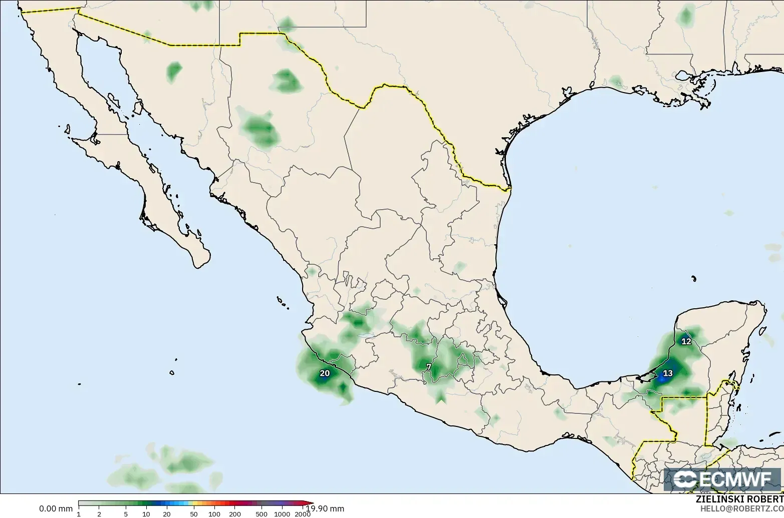 ECMWF IFS 0.25° modelo - México, Acumulación de precipitación