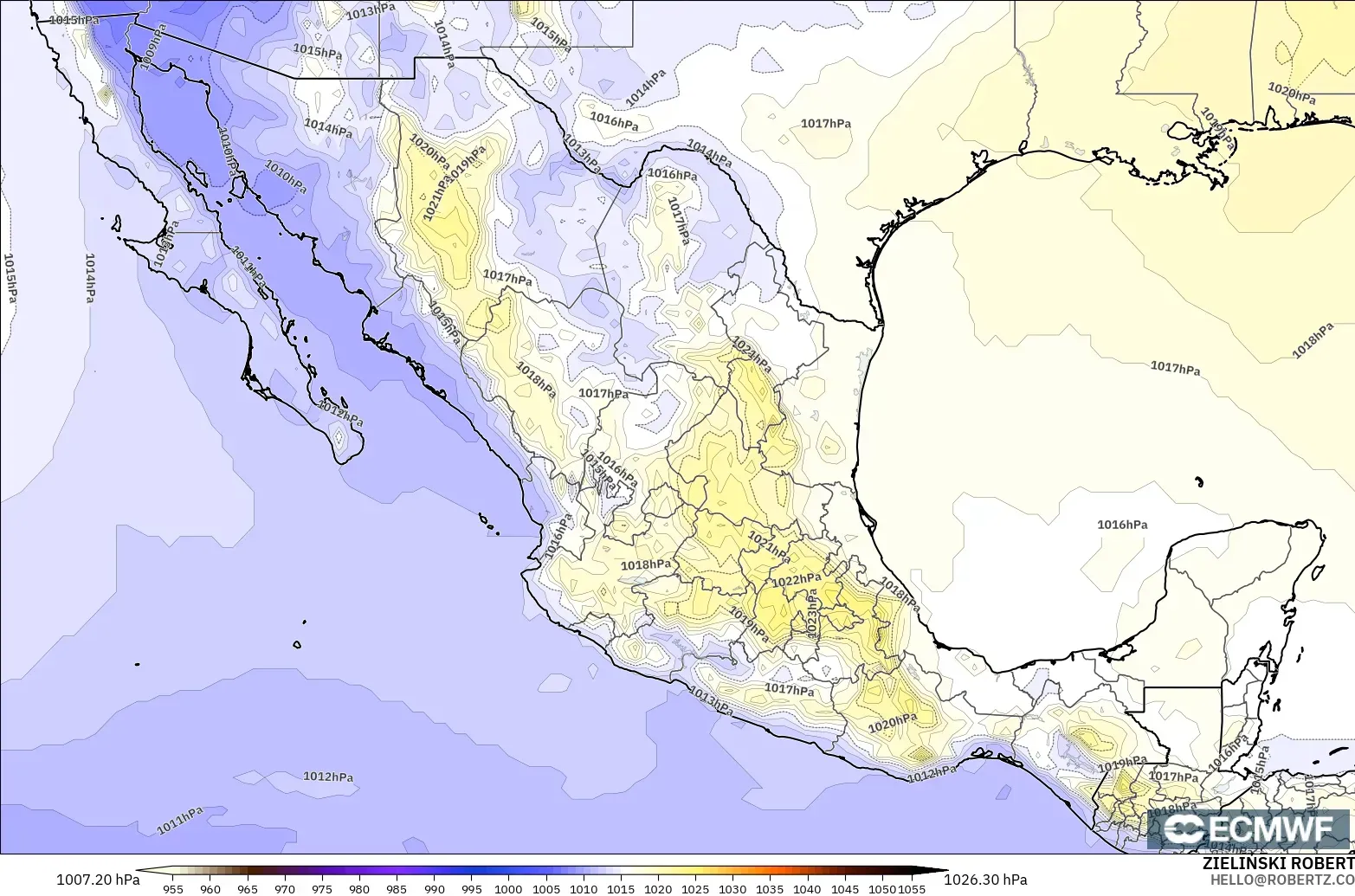 ECMWF IFS 0.25° modelo - México, Presión