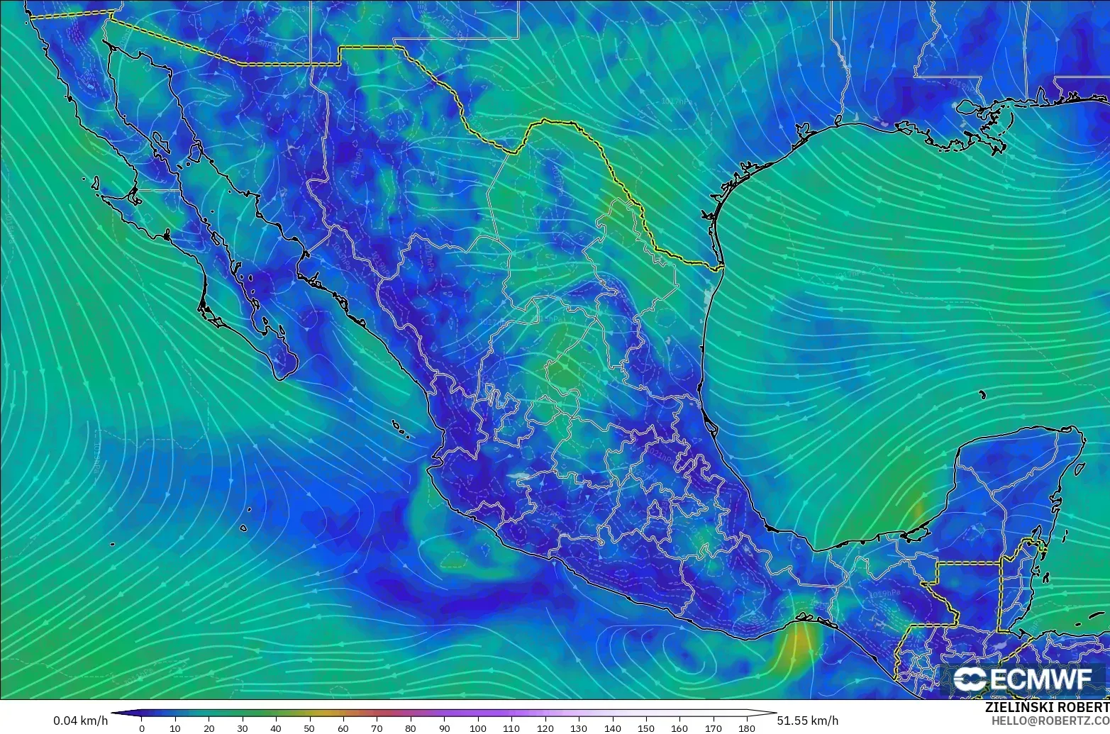 ECMWF IFS 0.25° modelo - México, Viento a 10 m
