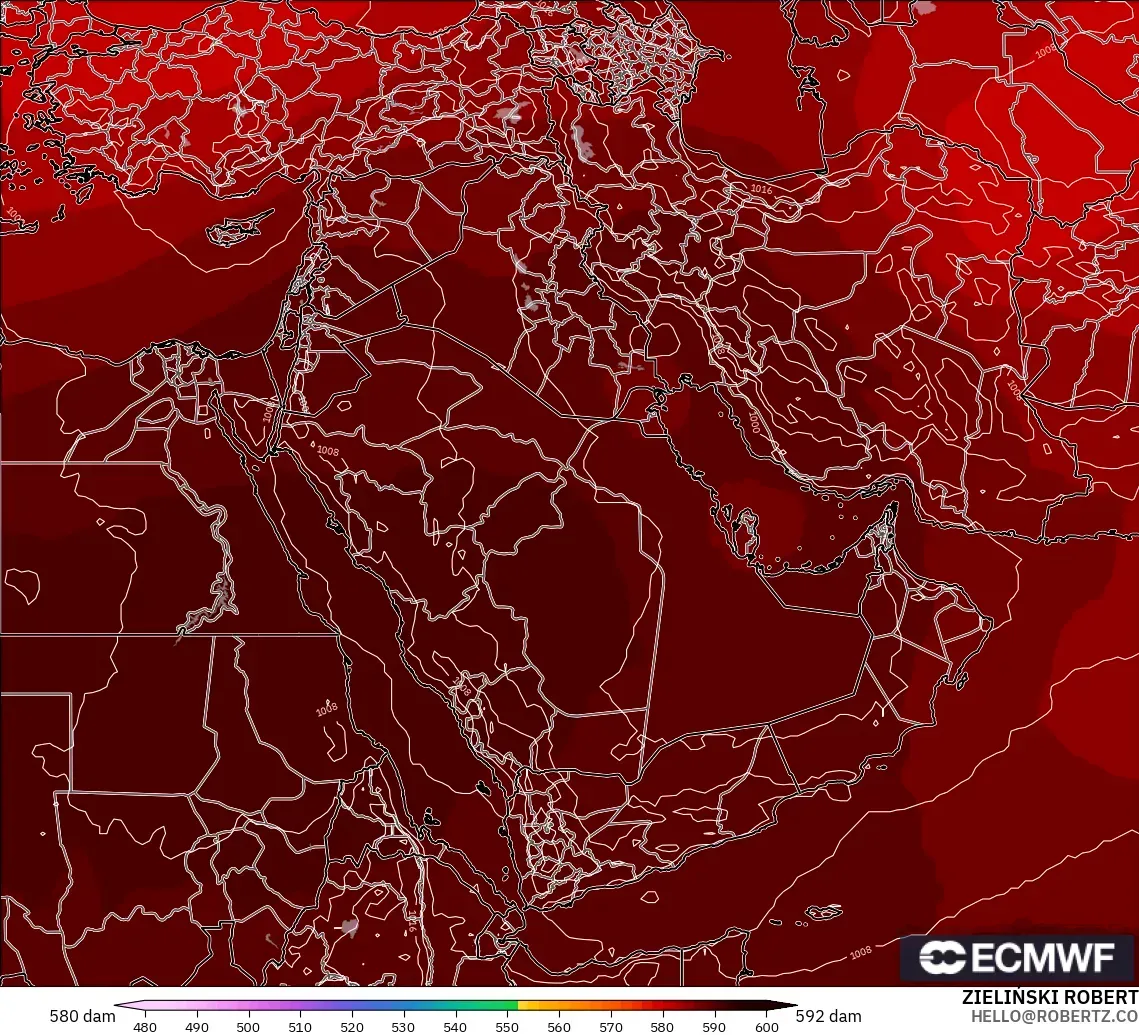 ECMWF IFS 0.25° modelo - Oriente Medio, Altura geopotencial a 500 hPa