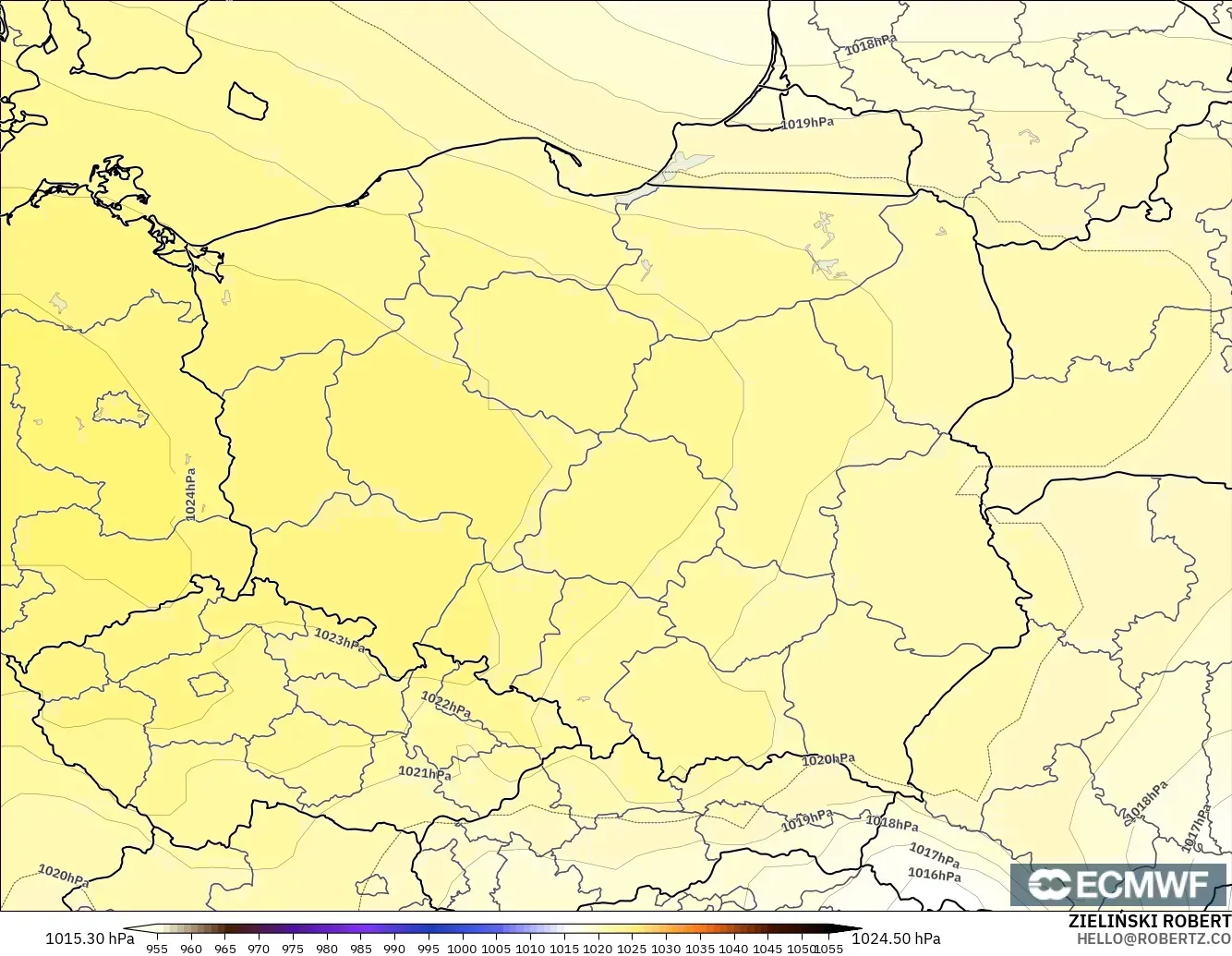 ECMWF IFS 0.25° modelo - Polonia, Presión