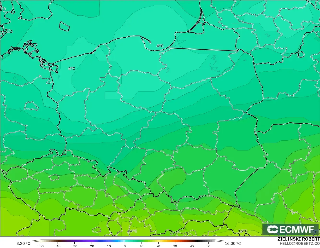 ECMWF IFS 0.25° modelo - Polonia, Temperatura a 850 hPa