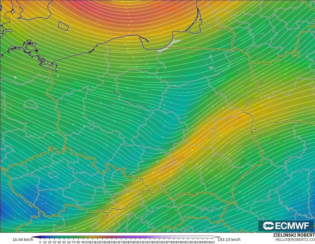 ECMWF IFS 0.25° modelo - Polonia, Viento a 300 hPa (corriente en chorro)