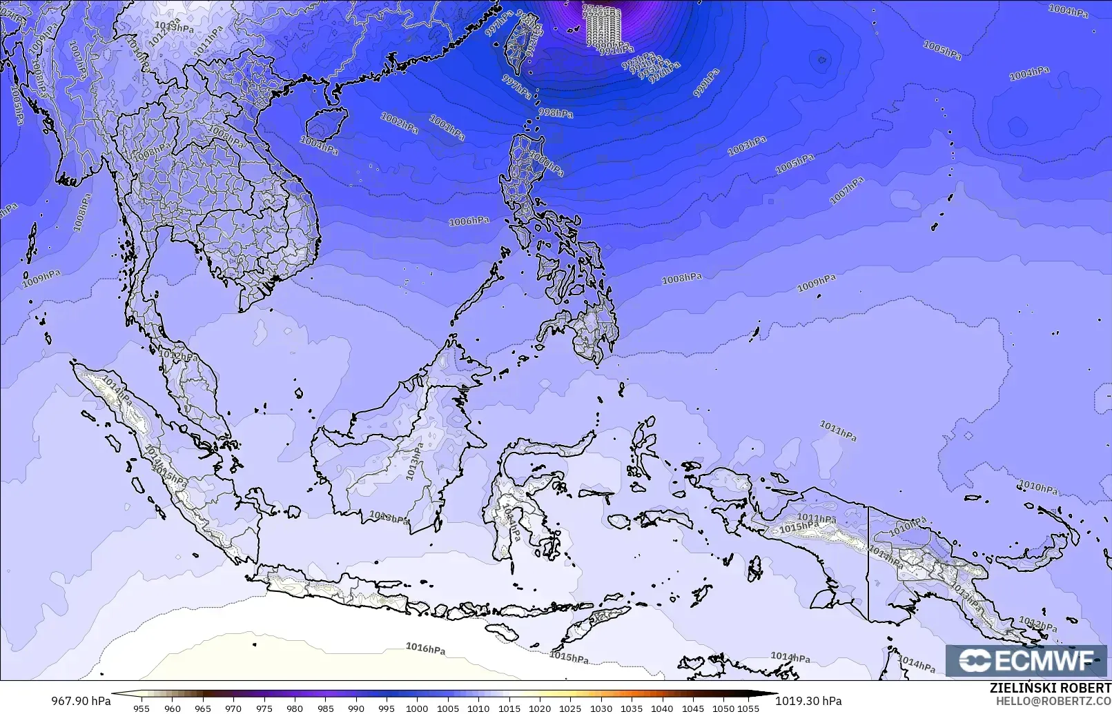 ECMWF IFS 0.25° modelo - Sudeste Asiático, Presión
