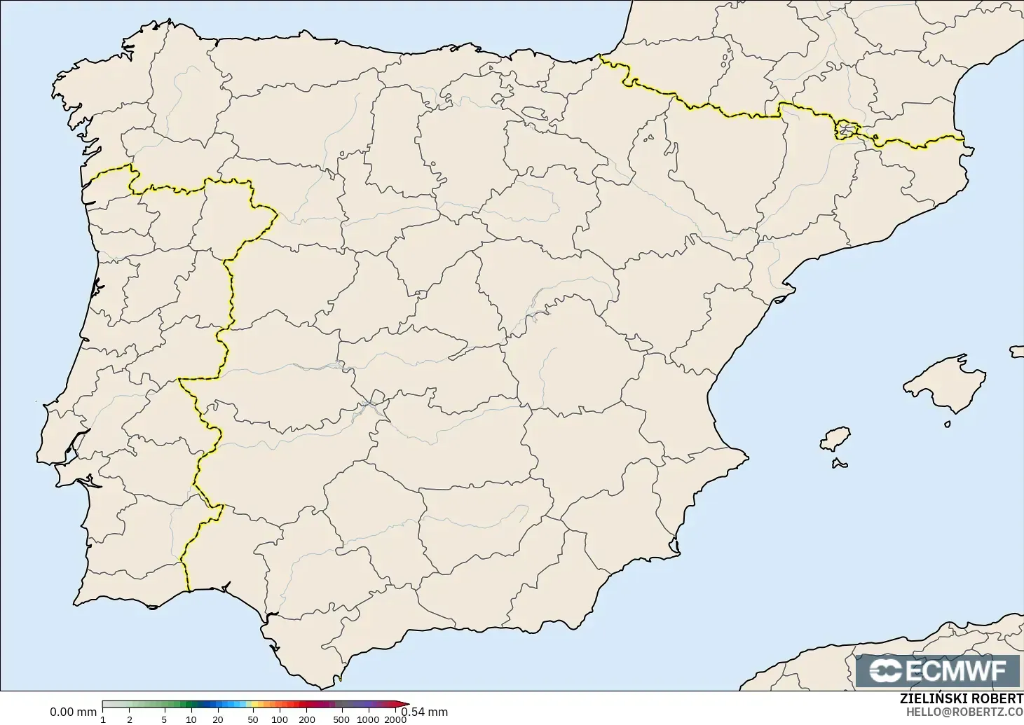 ECMWF IFS 0.25° modelo - España, Acumulación de precipitación