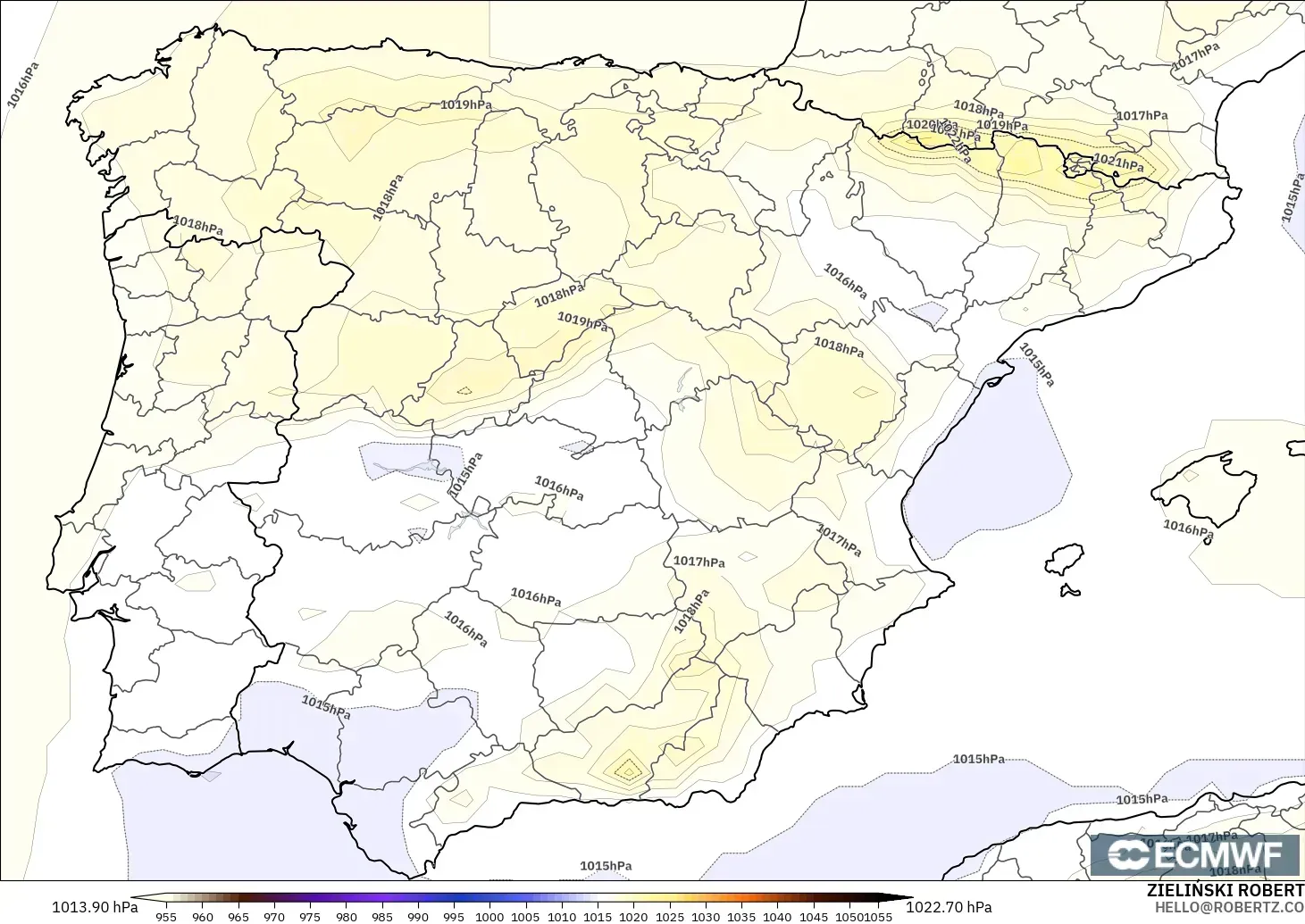 ECMWF IFS 0.25° modelo - España, Presión