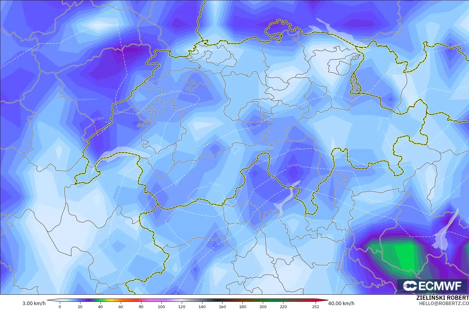 ECMWF IFS 0.25° modelo - Suiza, Ráfagas de viento
