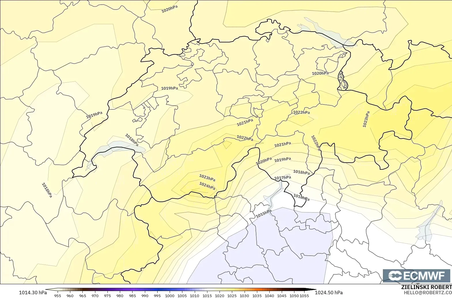 ECMWF IFS 0.25° modelo - Suiza, Presión