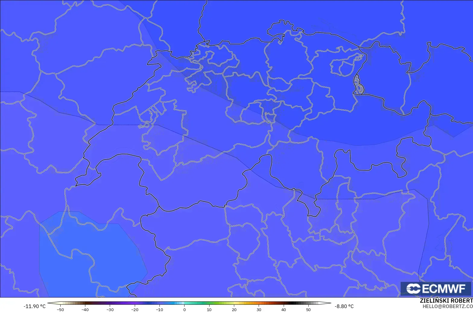 ECMWF IFS 0.25° modelo - Suiza, Temperatura a 500 hPa