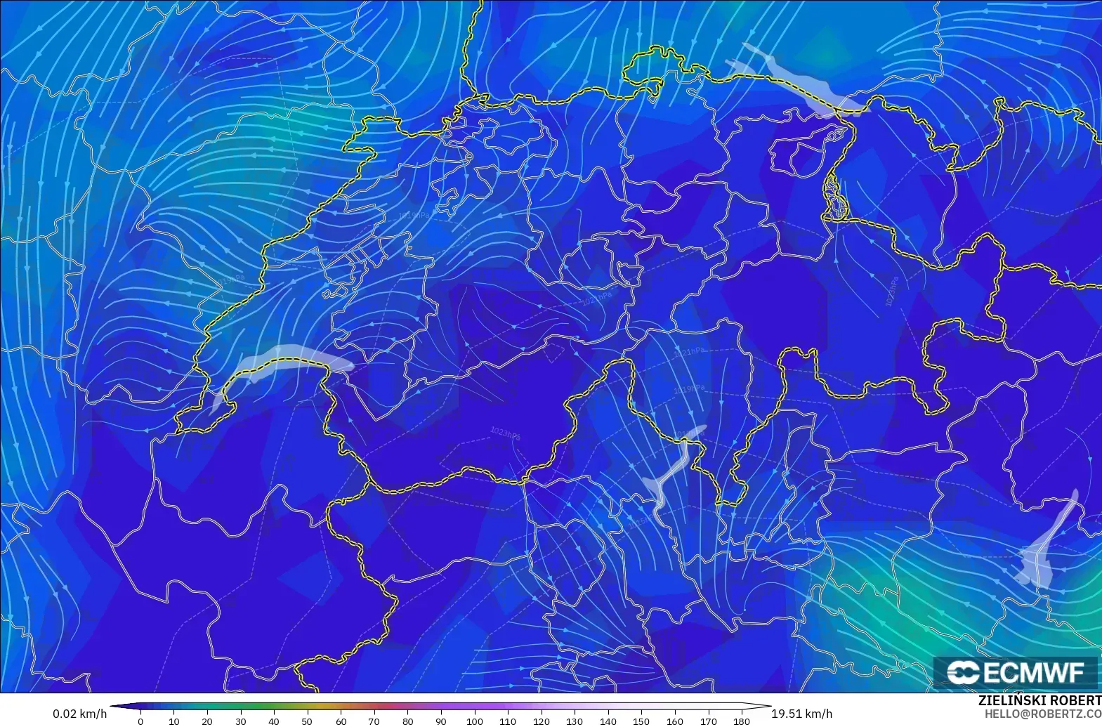 ECMWF IFS 0.25° modelo - Suiza, Viento a 10 m