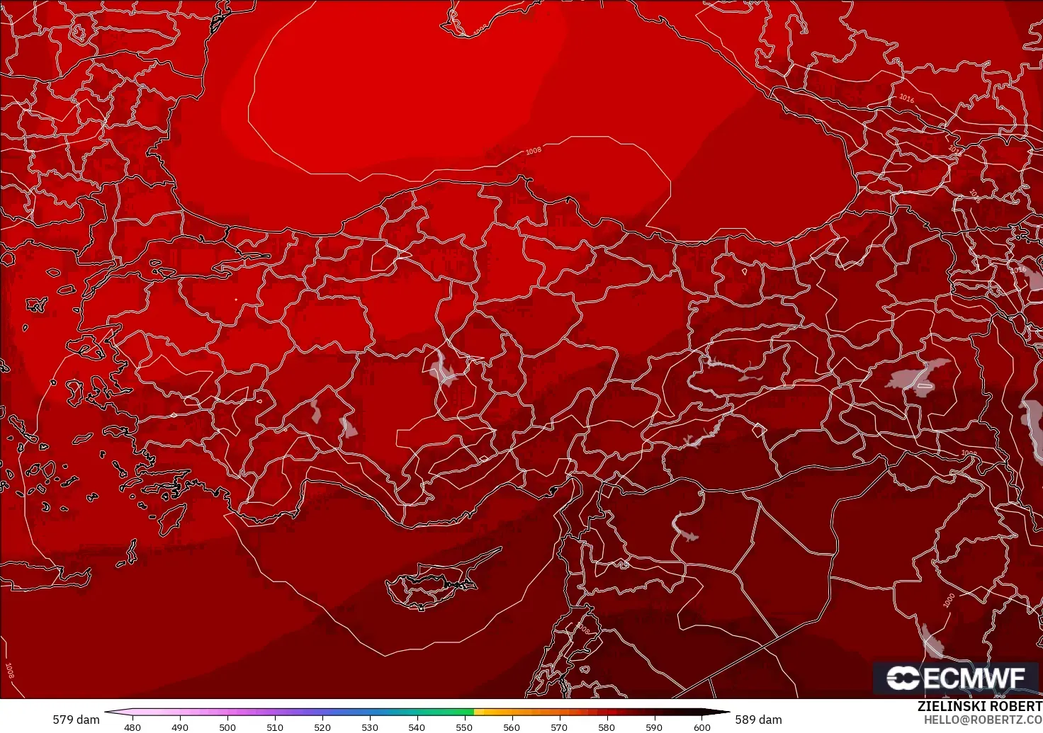 ECMWF IFS 0.25° modelo - Turquía, Altura geopotencial a 500 hPa