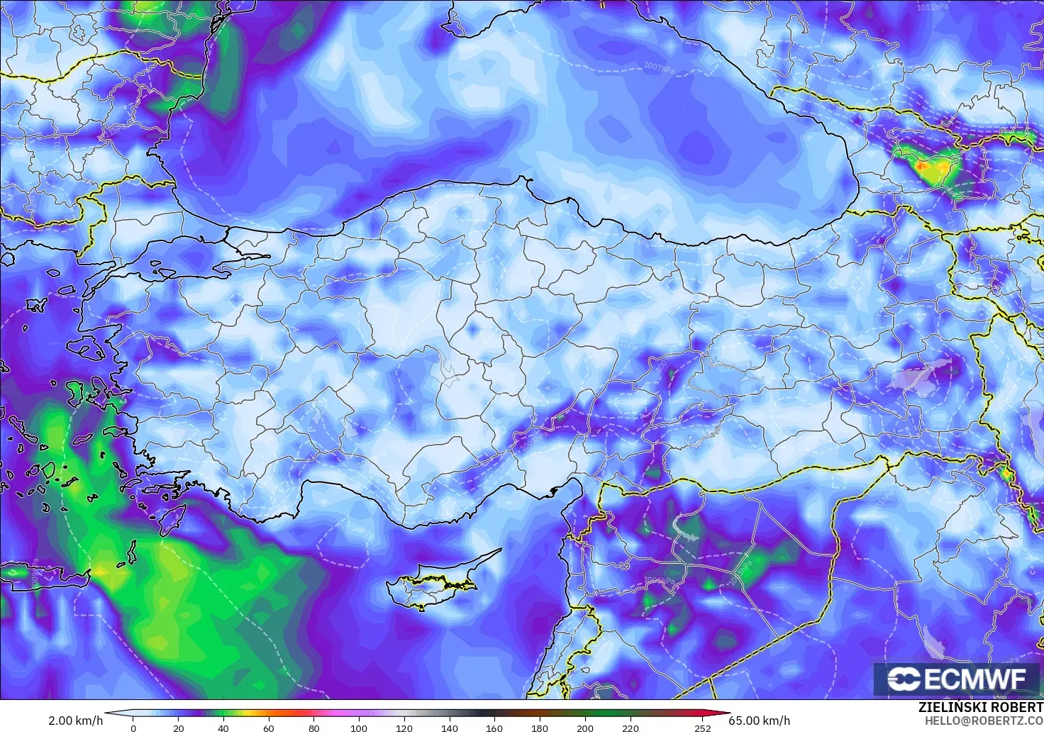 ECMWF IFS 0.25° modelo - Turquía, Ráfagas de viento