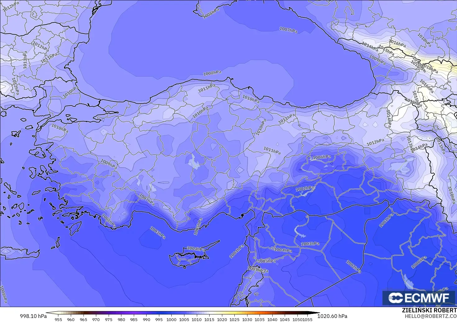 ECMWF IFS 0.25° modelo - Turquía, Presión