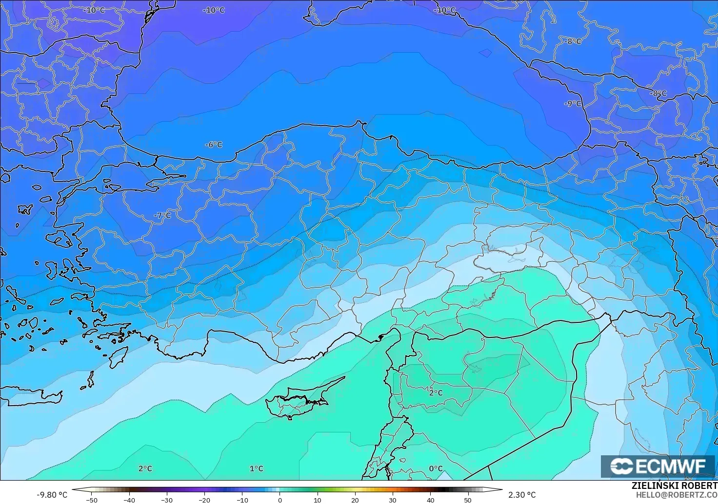 ECMWF IFS 0.25° modelo - Turquía, Temperatura a 500 hPa